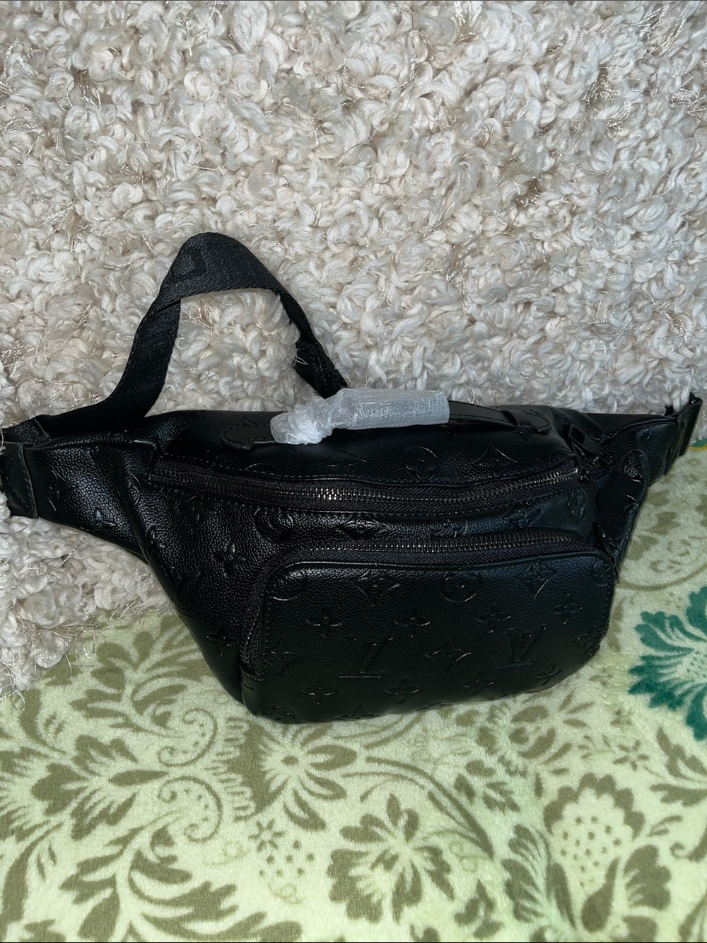 Source Unknown Black Embossed Leather Belt Bag